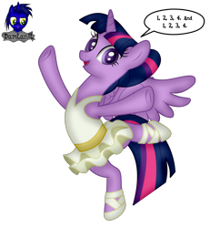 Size: 3840x4154 | Tagged: safe, artist:damlanil, imported from derpibooru, twilight sparkle, alicorn, pony, alternate hairstyle, ballerina, belly button, bipedal, clothes, comic, costume, cute, female, frog (hoof), horn, looking at you, mare, raised hoof, show accurate, simple background, smiling, solo, speech bubble, spread wings, standing, standing on one leg, stretching, text, transparent background, tutu, twiabetes, twilarina, twilight sparkle (alicorn), underhoof, vector, wings