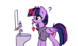 Size: 1084x644 | Tagged: safe, artist:vetta, imported from derpibooru, twilight sparkle, alicorn, pony, brushing, brushing teeth, simple background, solo, toothbrush, twilight sparkle (alicorn), white background