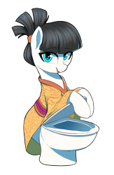 Size: 1300x2000 | Tagged: safe, artist:thebatfang, oc, oc:tsu nami, original species, pony, toilet pony, but why, looking at you, simple background, smiling, solo, toilet, transparent background