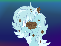 Size: 1333x1000 | Tagged: safe, artist:thedangbooper, imported from derpibooru, oc, oc only, oc:snowdin falls, pony, blind, female, flower, flower in hair, gradient background, hanahaki disease, looking at you, messy mane, solo, teary eyes, teenager, x eyes