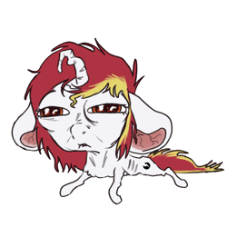 Size: 1472x1471 | Tagged: safe, artist:aliceg, imported from derpibooru, oc, oc:lazy sunday, pony, unicorn, big eyes, drooping horn, dry, floppy ears, horn, i can't take this arizona weather anymore this is a cry for help, meme, pain, puckered lips, rotten little fella, scrunchy face, scrungly, simple background, solo, squint, straining, transparent background, vein