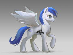 Size: 4800x3600 | Tagged: safe, artist:darkdoomer, oc, pegasus, blue mane, gun, handgun, male, pegasus oc, revolver, simple background, solo, stallion, weapon, wings