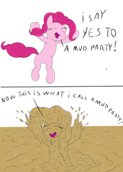 Size: 2000x2792 | Tagged: safe, artist:amateur-draw, imported from derpibooru, pinkie pie, earth pony, pony, covered in mud, happy, mud, mud bath, mud play, mud pony, muddy, party, solo, wet and messy