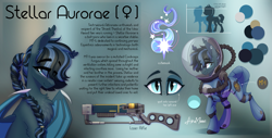 Size: 3163x1604 | Tagged: safe, alternate version, artist:alrumoon_art, imported from derpibooru, oc, oc only, oc:stellar aurorae, bat pony, pony, fallout equestria, female, high res, laser rifle, radiation suit, reference sheet, shy, weapon, wings