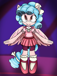 Size: 2250x3000 | Tagged: safe, artist:greendemon14, imported from derpibooru, cozy glow, anthro, clothes, looking at you, mobian, skirt, smiling, smiling at you, socks, solo, sonic the hedgehog (series), sonicified, wings