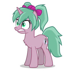 Size: 2800x2800 | Tagged: safe, imported from derpibooru, oc, oc only, oc:magicalmysticva, unicorn, anxious, chest fluff, female, green eyes, mare, nervous, pigtails, pink body, solo, teal mane, twintails, vector