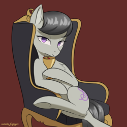 Size: 2000x2000 | Tagged: safe, artist:nutellaenjoyer, imported from derpibooru, octavia melody, earth pony, pony, chair, chalice, drink, drinking, female, g4, high res, looking at you, mare, sitting, smiling, solo