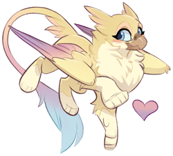 Size: 1697x1532 | Tagged: safe, artist:kez, imported from derpibooru, oc, oc:gladiolus, griffon, blushing, chest fluff, heart, solo