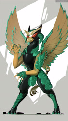 Size: 2200x3912 | Tagged: safe, artist:littlepolly, imported from derpibooru, griffon, armor, latex, samurai, solo, spread wings, wing brace, wings