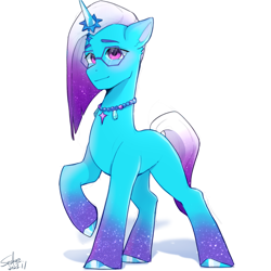 Size: 2048x2048 | Tagged: safe, artist:xiaowu07, imported from derpibooru, pony, unicorn, comet (g5), cute, g5, glasses, looking at you, male, my little pony: make your mark, my little pony: make your mark chapter 6, secrets of starlight, simple background, smiling, smiling at you, solo, stallion, white background