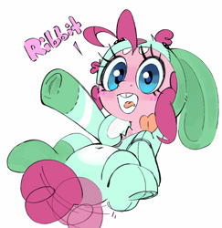 Size: 930x955 | Tagged: safe, artist:maremagnet, imported from derpibooru, pinkie pie, earth pony, pony, animal costume, bunny costume, clothes, costume, cute, diapinkes, g4, kigurumi, open mouth, open smile, simple background, smiling, solo, tail, tail wag, white background