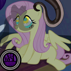 Size: 736x736 | Tagged: safe, artist:marybethemberjoy49-1, edit, edited screencap, imported from derpibooru, screencap, fluttershy, pegasus, pony, snake, scare master, female, g4, hypno eyes, hypnoshy, hypnosis, hypnotized, kaa, kaa eyes, mare, sitting, spread wings, wings