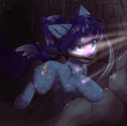 Size: 2507x2500 | Tagged: safe, artist:mysha, imported from derpibooru, oc, oc only, oc:magnetic hug, crystal pony, pony, cave, crystal pony oc, cute, female, light rays, mare, pickaxe, solo