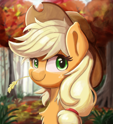 Size: 2500x2750 | Tagged: safe, artist:zodiacx10, ponerpics exclusive, applejack, applejack's hat, autumn, cowboy hat, forest, hat