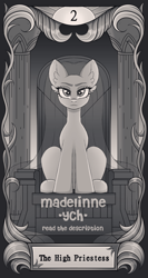 Size: 2500x4710 | Tagged: safe, artist:madelinne, imported from derpibooru, black and white, column, commission, grayscale, monochrome, sketch, solo, tarot, tarot card, throne, your character here