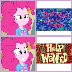 Size: 894x894 | Tagged: safe, artist:questphillips, imported from derpibooru, pinkie pie, g4, help wanted (spongebob), simple background, solo, spongebob squarepants, spongebob you're fired, transparent background