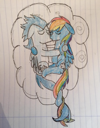 Size: 466x595 | Tagged: safe, artist:linormusicbeatpone, imported from ponybooru, rainbow dash, soarin', pegasus, pony, female, male, mare, shipping, soarindash, stallion, straight, traditional art