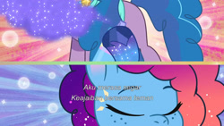 Size: 3072x1727 | Tagged: safe, imported from derpibooru, screencap, izzy moonbow, pony, unicorn, spoiler:g5, spoiler:my little pony: tell your tale, spoiler:tyts01e68, crystal ball (episode), eyes closed, female, g5, mare, misty brightdawn, my little pony: tell your tale, rebirth misty, trio, trio female, unnamed character