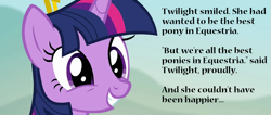 Size: 1333x563 | Tagged: safe, edit, edited screencap, imported from derpibooru, screencap, twilight sparkle, alicorn, princess twilight sparkle (episode), close-up, cute, g4, pierce brosnan, quote, reference, squee, text, the great discovery, thomas and friends, twiabetes, twilight sparkle (alicorn)