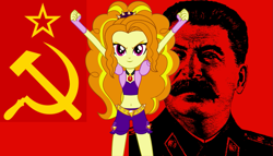 Size: 1143x652 | Tagged: safe, artist:givralix, artist:ponyalfonso, edit, imported from ponybooru, vector edit, adagio dazzle, equestria girls, rainbow rocks, amulet, belly button, clothes, communism, hammer and sickle, jewelry, josef stalin, midriff, necklace, red star, simple background, solo, soviet union, vector, vector used