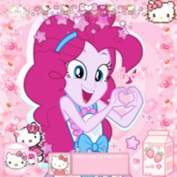 Size: 1200x1200 | Tagged: safe, artist:efegirl4, editor:efegirl4, imported from derpibooru, pinkie pie, human, equestria girls, cute, g4, happy, heart hands, hello kitty, icon, looking at you, milk carton, pfp, picsart, pink, pink hair, smiling