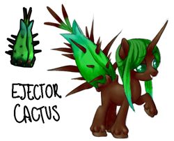 Size: 1089x878 | Tagged: safe, artist:wtfponytime, imported from derpibooru, original species, plant pony, pony, unicorn, cactus, crossover, deep rock galactic, ejector cacti, eyebrows, female, gradient hooves, mare, plant, plant tail, ponified, raised eyebrow, simple background, solo, unshorn fetlocks, white background