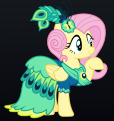 Size: 334x354 | Tagged: safe, artist:gracelamson2008, imported from derpibooru, fluttershy, pegasus, black background, clothes, dress, female, gala dress, simple background, solo