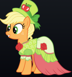 Size: 334x354 | Tagged: safe, artist:gracelamson2008, imported from derpibooru, applejack, earth pony, black background, clothes, dress, female, gala dress, hat, simple background, solo