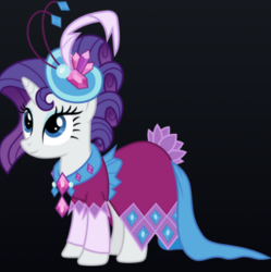 Size: 356x358 | Tagged: safe, artist:gracelamson2008, imported from derpibooru, rarity, unicorn, black background, clothes, dress, female, gala dress, hat, simple background, solo
