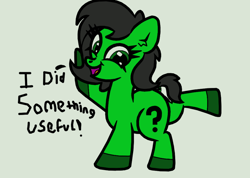 Size: 1204x859 | Tagged: safe, artist:scandianon, imported from derpibooru, oc, oc only, oc:filly anon, earth pony, pony, female, filly, foal, green background, looking at you, open mouth, open smile, pose, raised hoof, simple background, smiling, talking to viewer