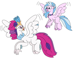 Size: 2800x2260 | Tagged: safe, artist:supahdonarudo, imported from derpibooru, queen novo, silverstream, classical hippogriff, hippogriff, my little pony: the movie, aunt and niece, flying, g4, jewelry, looking at each other, looking at someone, necklace, redraw, simple background, transparent background