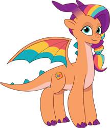 Size: 1415x1644 | Tagged: safe, artist:prixy05, imported from derpibooru, sunny starscout, dragon, dragonified, female, g5, mane stripe sunny, my little pony: tell your tale, simple background, solo, species swap, transparent background, vector