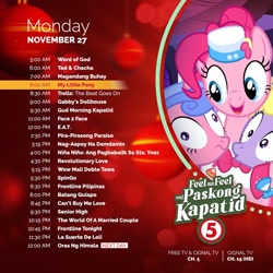 Size: 526x526 | Tagged: safe, imported from derpibooru, screencap, lyrica lilac, pinkie pie, royal ribbon, earth pony, pony, unicorn, the best night ever, cignal, philippines, schedule, text, tv5