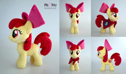 Size: 2000x1179 | Tagged: safe, artist:meplushyou, imported from derpibooru, apple bloom, earth pony, pony, cape, clothes, cmc cape, female, filly, foal, irl, photo, plushie, solo