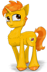 Size: 987x1500 | Tagged: safe, artist:chopsticks, derpibooru exclusive, imported from derpibooru, oc, oc only, oc:golden rails, pony, unicorn, derpibooru community collaboration, 2024 community collab, cheek fluff, chest fluff, ear fluff, looking at you, male, simple background, solo, stallion, transparent background, unshorn fetlocks