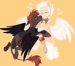 Size: 1168x1024 | Tagged: safe, artist:serendippertyy, imported from derpibooru, pegasus, pony, aziraphale, blushing, clothes, crossover, crowley, fangs, flying, freckles, good omens, leonine tail, ponified, tail, unshorn fetlocks