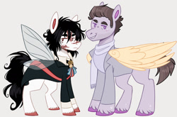 Size: 1408x931 | Tagged: safe, artist:serendippertyy, artist:serendippertyyy, imported from derpibooru, pegasus, pony, beelzebub, clothes, crossover, gabriel, good omens, insect wings, markings, ponified, simple background, unshorn fetlocks, wings