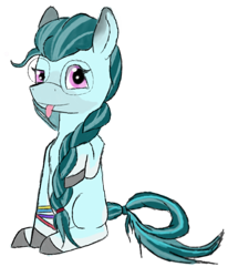 Size: 1502x1824 | Tagged: safe, anonymous artist, imported from derpibooru, oc, oc:tredy, earth pony, pony, derpibooru community collaboration, 2024 community collab, braid, earth pony oc, female, glasses, hair tie, looking at you, mare, rubber band, simple background, solo, tongue out, transparent background