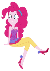 Size: 4807x6832 | Tagged: safe, artist:lobo299, imported from derpibooru, pinkie pie, equestria girls, clothes, female, high heels, shoes, simple background, sitting, solo, transparent background