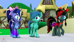 Size: 1920x1080 | Tagged: safe, artist:krasny noctali, oc, oc only, oc:krasny noctali, oc:woona sparkle, pony, 3d, female, looking at each other, mare, trio