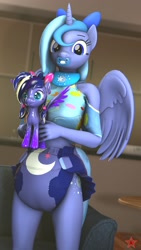 Size: 1080x1920 | Tagged: safe, artist:krasny noctali, oc, oc only, oc:lulu star moonie, oc:woona sparkle, anthro, 3d, breasts, clothes, diaper, diaper fetish, fetish, non-baby in diaper, pacifier