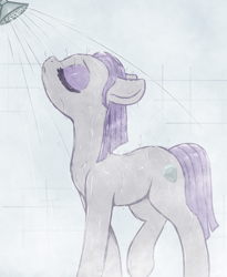 Size: 2300x2800 | Tagged: safe, artist:t72b, imported from derpibooru, maud pie, earth pony, pony, bath, beautiful, eyes closed, eyeshadow, female, floppy ears, g4, makeup, mare, missing accessory, raised hoof, shower, solo, steam, water, wet, wet mane