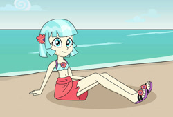 Size: 1024x697 | Tagged: safe, artist:emeraldblast63, coco pommel, equestria girls, beach, bikini, blue bikini, blue bikini top, blue swimsuit, clothes, equestria girls-ified, sarong, swimsuit