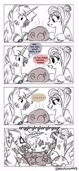 Size: 1885x4096 | Tagged: safe, artist:opalacorn, imported from derpibooru, oc, oc only, oc:void, alicorn, bird, pegasus, pony, turkey, zebra, zebra alicorn, ..., comic, dialogue, female, holiday, male, mare, messy eating, not meat, partial color, simple background, stallion, thanksgiving, white background