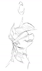 Size: 768x1290 | Tagged: safe, artist:qsteel, imported from derpibooru, twilight sparkle, pony, black and white, blindfold, choker, female, grayscale, mare, monochrome, simple background, sketch, solo, white background