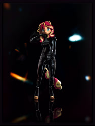 Size: 6000x8000 | Tagged: safe, artist:imafutureguitarhero, imported from derpibooru, sunset shimmer, anthro, classical unicorn, unguligrade anthro, unicorn, 3d, adorasexy, belt, black background, border, cheek fluff, chromatic aberration, clothes, cloven hooves, colored eyebrows, colored eyelashes, cute, ear fluff, ear freckles, female, film grain, floppy ears, fluffy, freckles, fur, g4, hand on leg, hoof boots, horn, latex, latex clothes, latex suit, lens flare, leonine tail, long hair, long mane, looking at you, mare, multicolored hair, multicolored mane, multicolored tail, neck fluff, nose wrinkle, one ear down, peppered bacon, reflection, revamped anthros, revamped ponies, sexy, shiny, signature, simple background, skintight clothes, smiling, smiling at you, solo, solo female, source filmmaker, tail, unshorn fetlocks, wall of tags