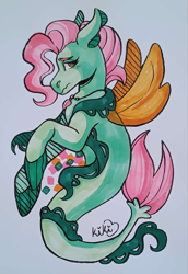 Size: 1724x2502 | Tagged: safe, artist:kikirdcz, imported from derpibooru, oc, seapony (g4), solo, traditional art