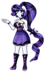 Size: 2032x3191 | Tagged: safe, artist:dazzlingmimi, imported from derpibooru, rarity, human, equestria girls, breasts, busty rarity, cute, female, hand on chest, ponied up, ponytail, raribetes, simple background, transparent background