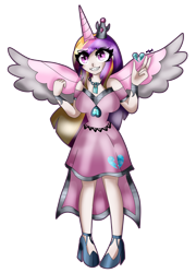 Size: 3443x4769 | Tagged: safe, artist:dazzlingmimi, idw, imported from derpibooru, princess cadance, human, reflections, spoiler:comic, evil cadance, evil grin, grin, horn, horned humanization, human cadance, human coloration, humanized, simple background, smiling, transparent background, winged humanization, wings