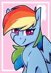 Size: 2039x2894 | Tagged: safe, artist:jelly-sketch, artist:jellysketch, imported from derpibooru, rainbow dash, pegasus, pony, cutie mark background, female, g4, high res, lidded eyes, looking at you, mare, smiling, smiling at you, smirk, solo, wings